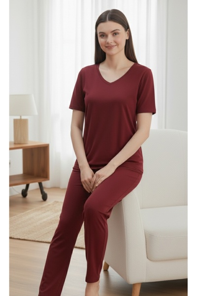 Generic Brand Viscose Knitted V-Neck Short Sleeve Women's Pajamas Set