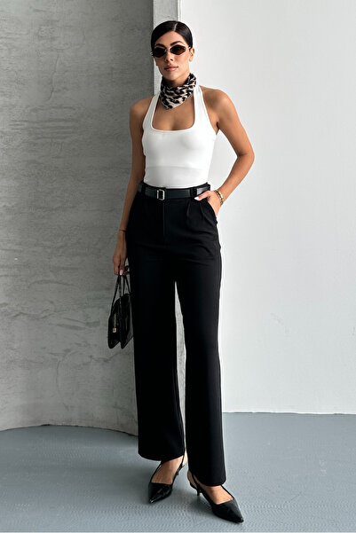 macharel jeans Women's Belted Lycra Palazzo Trousers