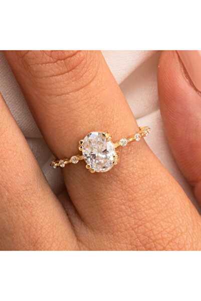 FasekGold 1,10 CT Oval 0,12 CT Pırlanta(Signity)Taşlı Kadın İhtişamı 925 Gümü...
