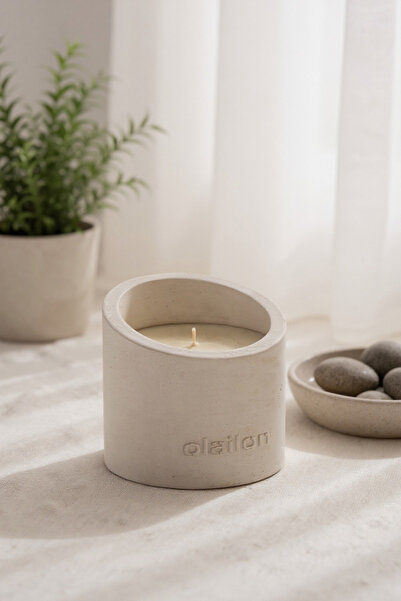 olailon Slope Tasarım Amber Kokulu Mum, Dekoratif Beton Mum
