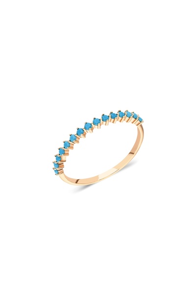 FasekGold Gümüş Yüzük - 0.30 CT Firuze Taşlı Yarım Tur Gümüş Yüzük-925 Ayar K...