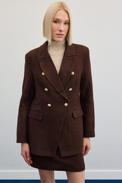 Sateen Плетений піджак з ґудзиками - кавовий