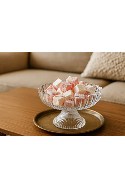 Lüks Sepeti Lara - Footed Glass Serving Dish Coffee Side Turkish Delight Bowl Presentation Plate Decorative Plate - 130 ml