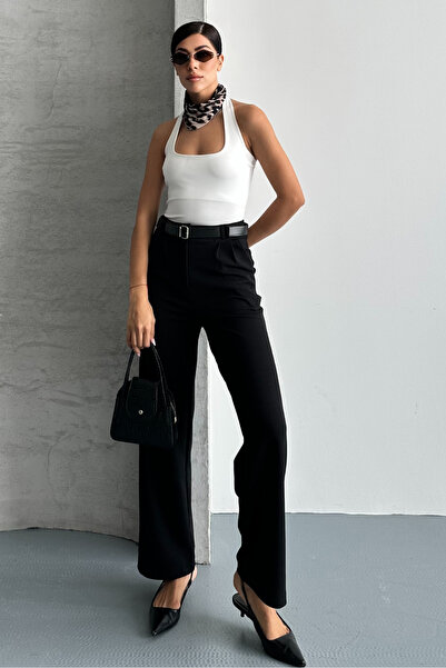 macharel jeans Women's Belted Lycra Palazzo Trousers