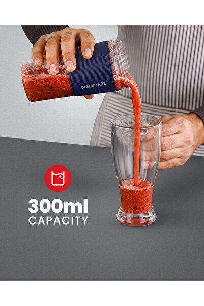 Olsenmark Rechargeable Portable Blender, With Safety Lock , 300 ML Capacity 300 ml 40 W OMSB2439 Pink/Clear