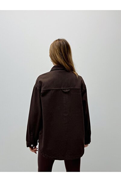 Maldia Shop Γυναικείο πουκάμισο από ύφασμα Gabardine με λεπτομέρεια τσέπης σε καφέ χρώμα