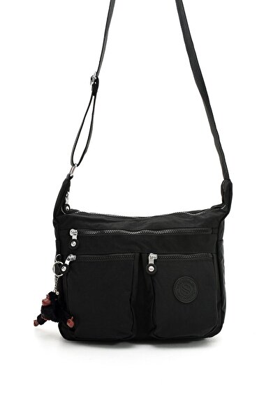 Sanmorris Large Size Black Crinkle Shoulder Bag - Water Resistant