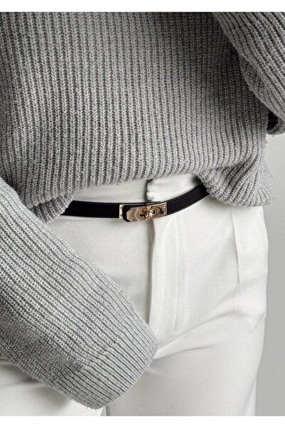 Descoin Μαύρη χρυσή κλειδαριά με ραμμένη ζώνη. Γυναικεία ζώνη, ζώνη φορέματος, ζώνη παλτό, ζώνη παντελονιού