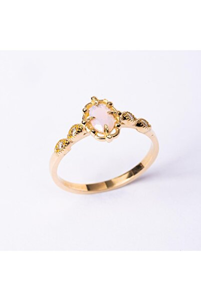 FasekGold Gümüş Yüzük - Pembe Kuvars Taşlı Gelin Başı Tektaş 925 Ayar Gümüş Evlilik Teklifi Yüzüğü