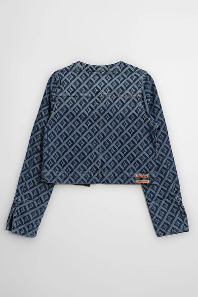 Bluewhite Women's Modern Patterned Open-Front Jean Jacket