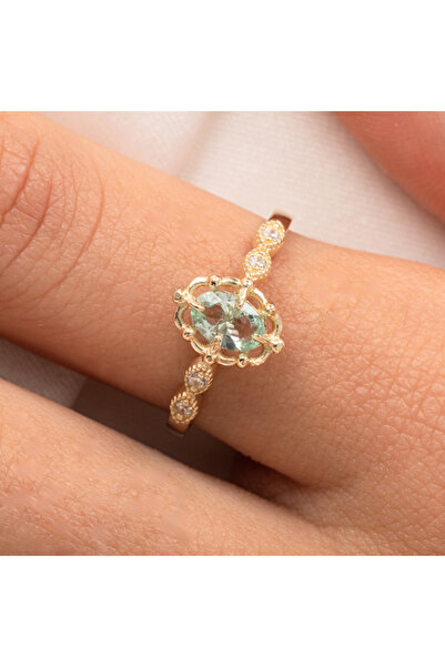 FasekGold Gümüş Yüzük - Green Topaz Taşlı Gelin Başı Tektaş 925 Ayar Gümüş Ev...