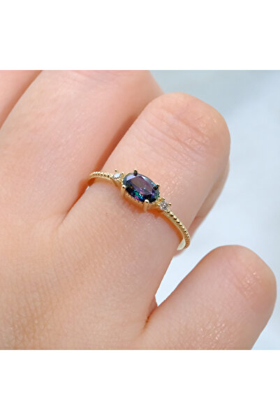 FasekGold Gümüş Yüzük - Mistik Topaz Oval Kesim Yan Zirkon Taşlı Modern 925 A...