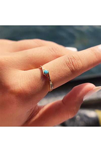 FasekGold Gümüş Yüzük - Firuze Taşlı Çapraz Tek Taş 925 Ayar Gümüş Evlilik Te...