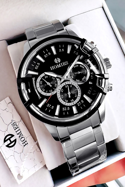Homies ساعة يد رجالية متعددة الوظائف سوار فولاذي فضي اللون 3 ATM مقاومة للماء...