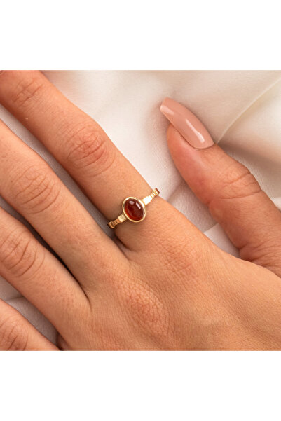 FasekGold Gümüş Yüzük - Akik Taşlı Oval Kesim Boğumlu Tektaş Modern Tasarım 9...