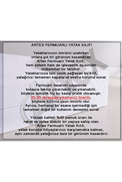 Artex Kılıf 100x200 Yatak Kılıfı Koruyucusu Fermuarlı Kılıf Yatağa Özel Üretim