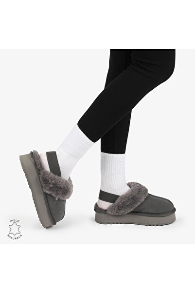 ANGEL BLUE WOMEN'S WINTER SLIPPERS made of GENUINE LEATHER WITH ELASTIC AT THE BACK CRL12691 COLOR Grey