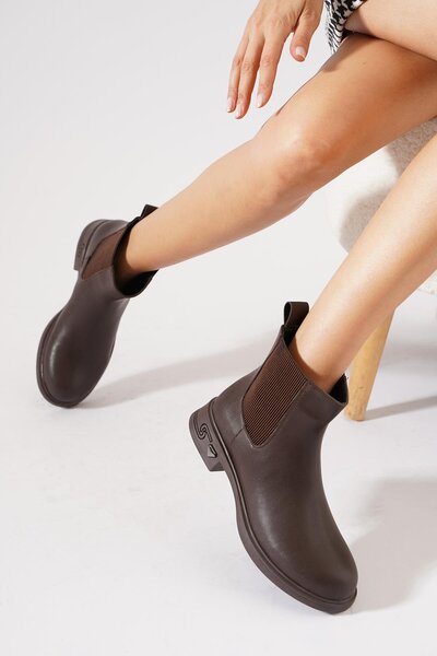 Moda Pie Paldi Çift Lastikli Kadın Bot Kahve Cilt