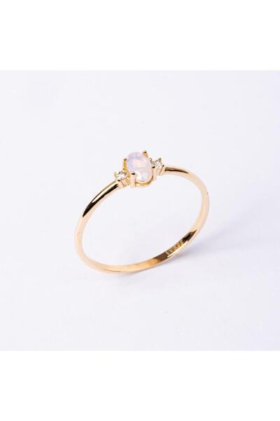 FasekGold Gümüş Yüzük - 0.70 Karat Pembe Kuvars 0.10 Zirkon Tria Taşlı 925 Ayar Gümüş Evlilik Teklifi Yüzüğü