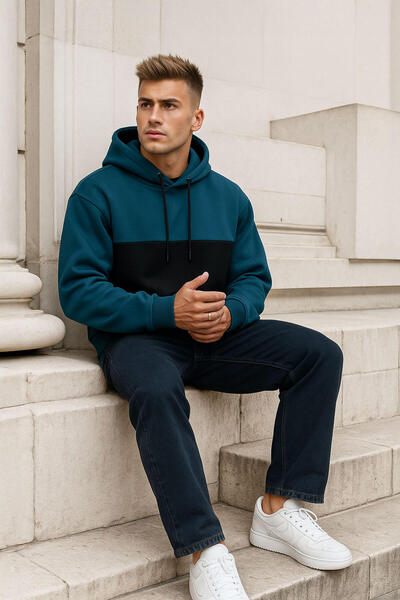 MARKAPIA Ανδρικό φούτερ με κουκούλα, τσέπες και επένδυση από φλις εσωτερικά