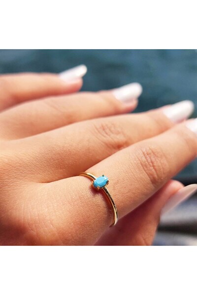 FasekGold Gümüş Yüzük - İtalyan Kol 0.30 Karat Firuze Taşlı Tek Taş Yüzük-Fir...