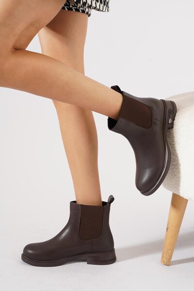Moda Pie Paldi Çift Lastikli Kadın Bot Kahve Cilt
