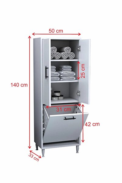 TETTO ELAGANTE Menekşe 2 Kapaklı Çok Amaçlı Kirli Çamaşır Sepetli Dolap