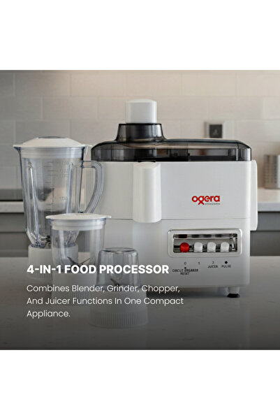 Ogera 4-in-1 Food Processor 650W with Blender, Grinder, Chopper & Citrus Juicer – Multi-Functional