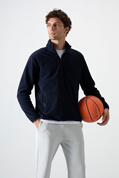 TOMMY LIFE Ανδρικό φούτερ από φλις με όρθιο γιακά με μισό φερμουάρ, 2 συσκευασίες, μπλε-γκρι μελανζέ - 87891