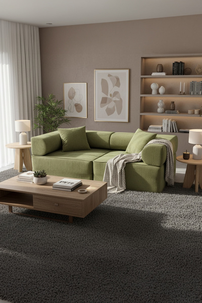 Ravessi Luxıvo Yeşil Modern Kumaş Koltuk-Geniş ve Rahat Oturumlu Kanepe-Uzanm...