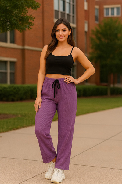 ŞIK VE MUTLU Plain Thin Striped Sweatpants