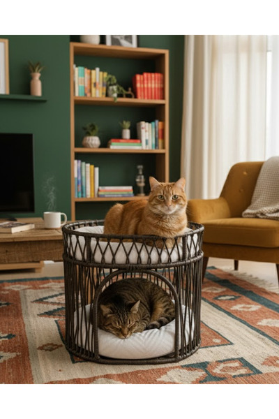 Reyo Çift Katlı Kedi Yatağı Kedi Ranzası, İskandinav Kedi Evi Antrasit