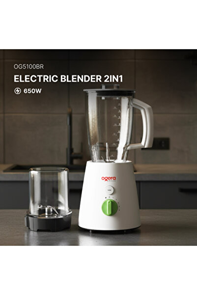 Ogera خلاط كهربائي ٢ في ١، ٦٥٠ واط | خلاط طعام عالي السرعة مع وعاء طحن | شفرة من الفولاذ المقاوم للصدأ