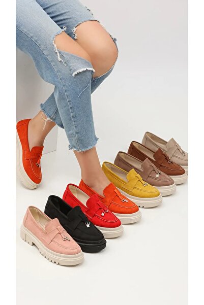 CICIKIZ Черни дамски мокасини от велур с ресни и шев на подметката