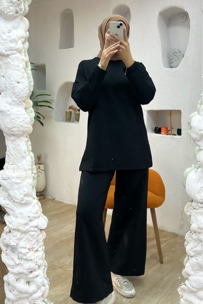 onlymoon Γυναικείο μαύρο σετ από 100% βαμβάκι στο κάτω μέρος |   Άνετη εφαρμογή μεγάλου μεγέθους |   Κομψός συνδυασμός κατάλληλος για χρήση σε 4 εποχές