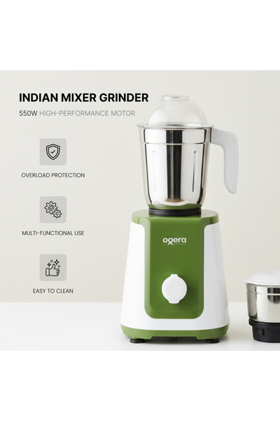Ogera خلاط ومطحنة بقوة ٥٥٠ واط | محرك قوي ومتين مع ٣ أوعية من الفولاذ المقاوم للصدأ