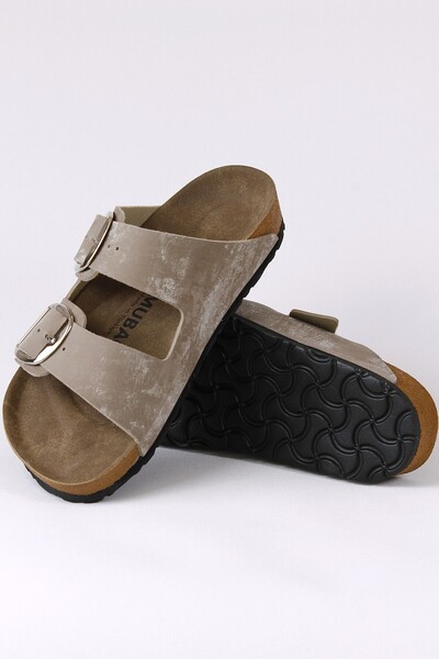 ALTINER Milky Brown Nubuck Double Buckle Premium Women's Slippers