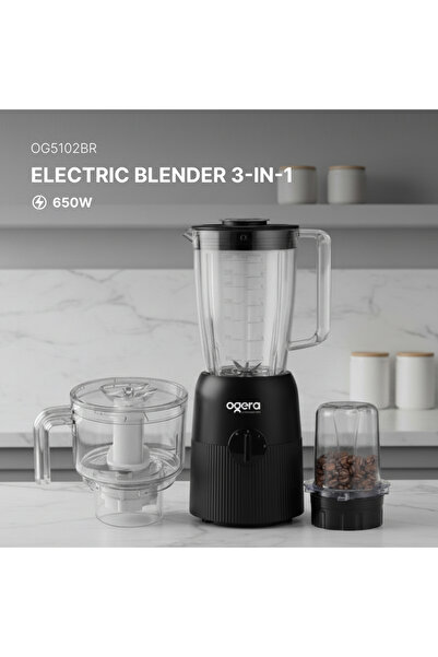 Ogera 3-in-1 Electric Blender 650 W | High-Speed Multi-Function Food Blender with Grinder & Chopper