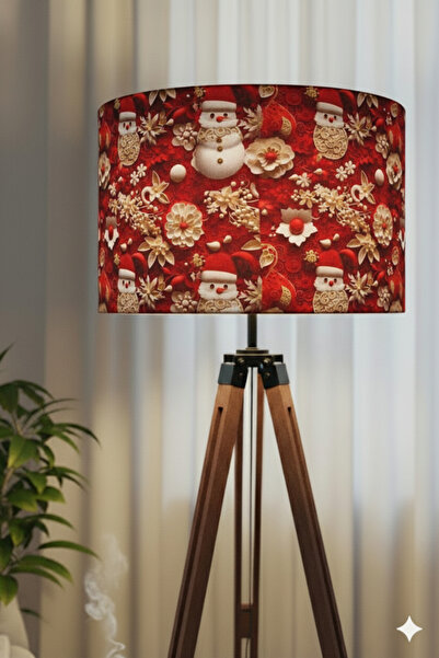 AdOz Lighting El Yapımı Kırmızı Yılbaşı Çiçek Desenli Kumaş Lambader Başlığı ( Sadece Başlık )