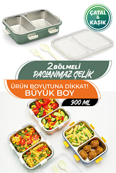 M&L LUNCH BOX 2 Bölmeli 900 ML Paslanmaz Çelik Beslenme Kutusu - Termal Saklama Kabı