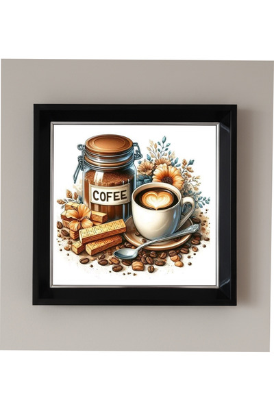 bertekdijital Çerçeveli Pleksi Camlı Kahve Köşesi Temalı Tablo 20 x 20 cm