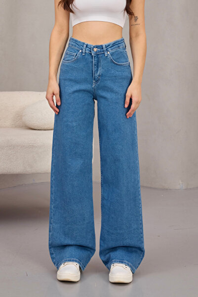 alanora Ψηλόμεσο φαρδύ πόδι Lycra Palazzo Jeans - Snow Washed