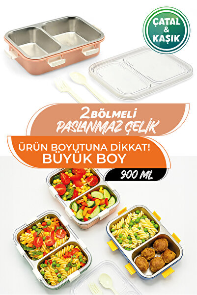 M&L LUNCH BOX 2 Bölmeli Paslanmaz Çelik Yemek Termosu - 900 ml Isı Korumalı B...