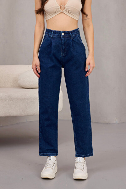 alanora Women's High Waist Stretch Fabric Pleated Mom Jeans