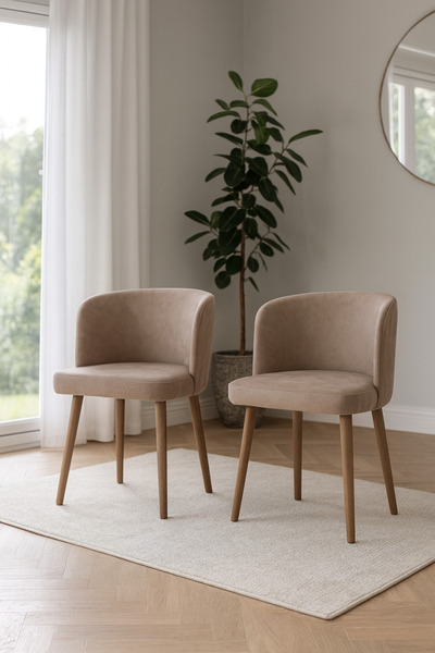 Atolye Casa Zen Sandalye Ceviz Ayak Sütlü Kahve Kumaş 2 Adet