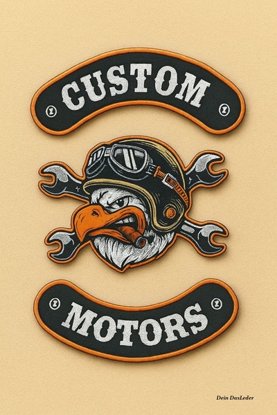 Dein DasLeder Custom Motors motorcu patch, peç, yama, sırt arması