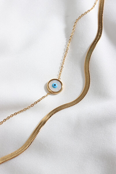 LA PERRY ACCESSORIES سوار من الفولاذ الذهبي على شكل عين الشر مكون من قطعتين