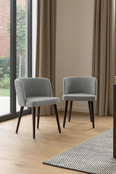 Atolye Casa Soft Sandalye Siyah Ayak Açık Gri Kumaş 2 Adet