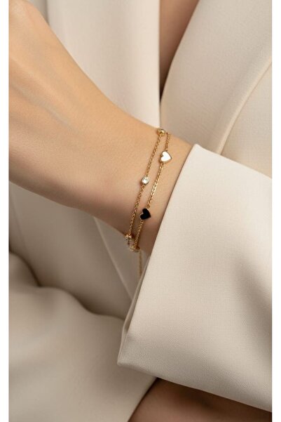 LA PERRY ACCESSORIES سوار من الفولاذ الذهبي على شكل قلب مكون من قطعتين