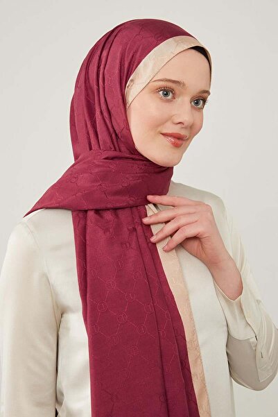 Levidor Vişne Şerit Kenarlı Monogram Şal